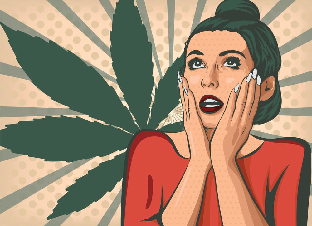 Pop art woman with marijuana leaf