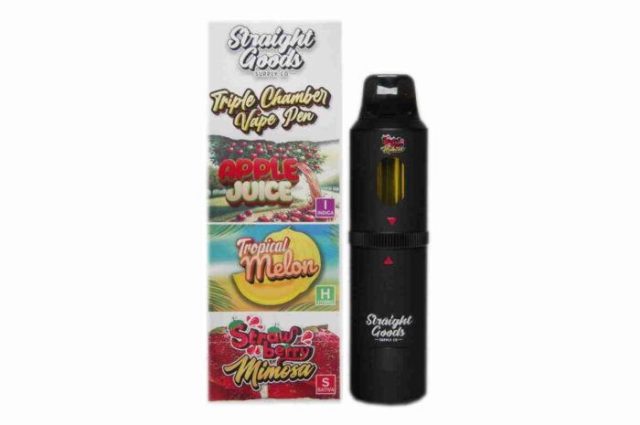 * New * Straight Goods Triple Chamber Vape – Apple Juice + Tropical Melon + Strawberry Mimosa (3 Grams + 3 Grams + 3 Gram) 
$150 each